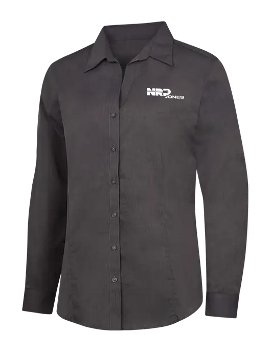 Womens Soft Black Crosshatch Easy Care Shirt w/NRP Jones Logo