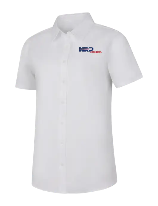 Womens White Short Sleeve Superpro React Twill Shirt w/NRP Jones Logo
