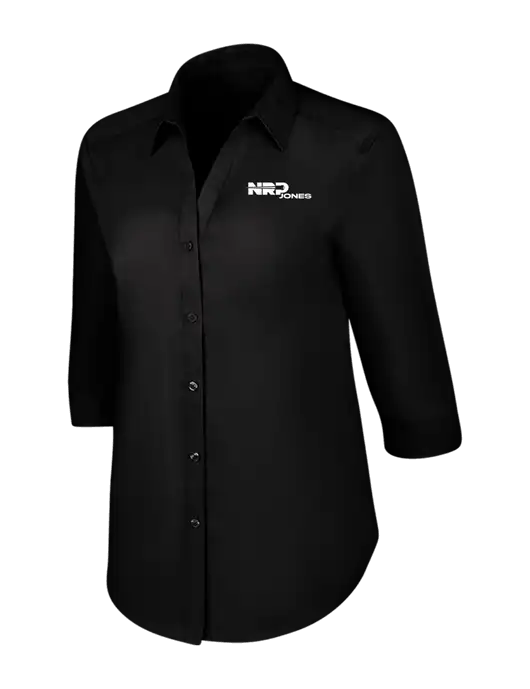 Womens Black 3/4 Sleeve Carefree Poplin Shirt w/NRP Jones Logo