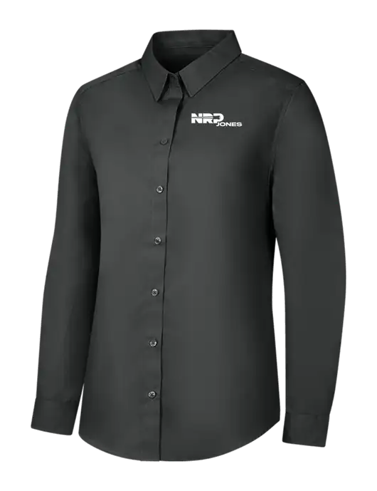 Womens Dark Grey Long Sleeve Carefree Poplin Shirt w/NRP Jones Logo