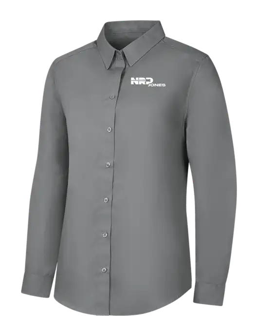 Womens Medium Grey Long Sleeve Carefree Poplin Shirt w/NRP Jones Logo