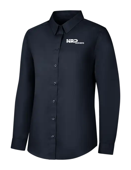 Womens River Blue Navy Long Sleeve Carefree Poplin Shirt w/NRP Jones Logo