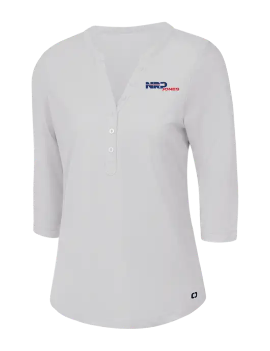 OGIO Bright White Jewel Henley w/NRP Jones Logo