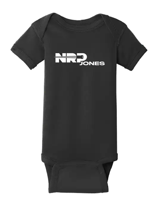 Rabbit Skins Black Infant Short Sleeve Baby Rib Bodysuit w/NRP Jones Logo