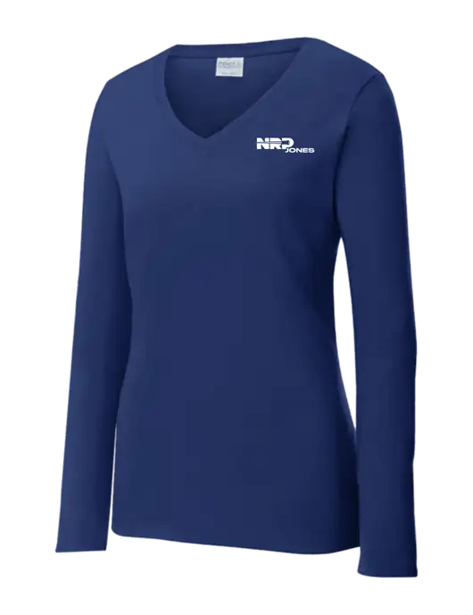 Womens  V-Neck Ring Spun Navy 4.5 oz Long Sleeve T-Shirt w/NRP Jones Logo