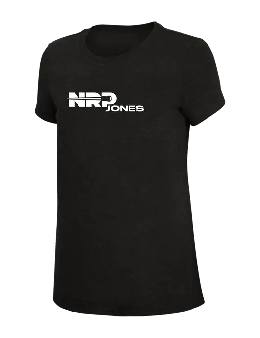Womens Simply Soft Black 4.5oz Poly/Combed Ring Spun Cotton T-Shirt w/NRP Jones Logo