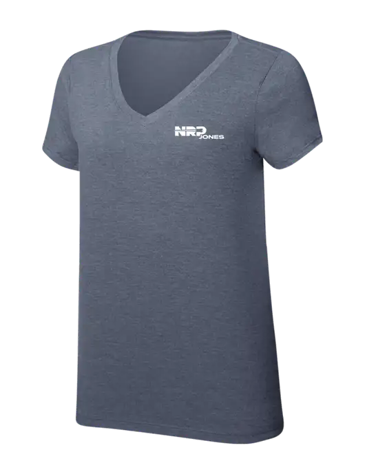 Womens Simply Soft V-Neck Navy Frost 4.5oz  Poly/Combed Ring Spun Cotton T-Shirt w/NRP Jones Logo