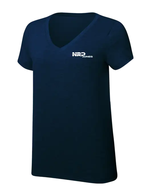 Womens Simply Soft V-Neck New Navy 4.5oz  Poly/Combed Ring Spun Cotton T-Shirt w/NRP Jones Logo