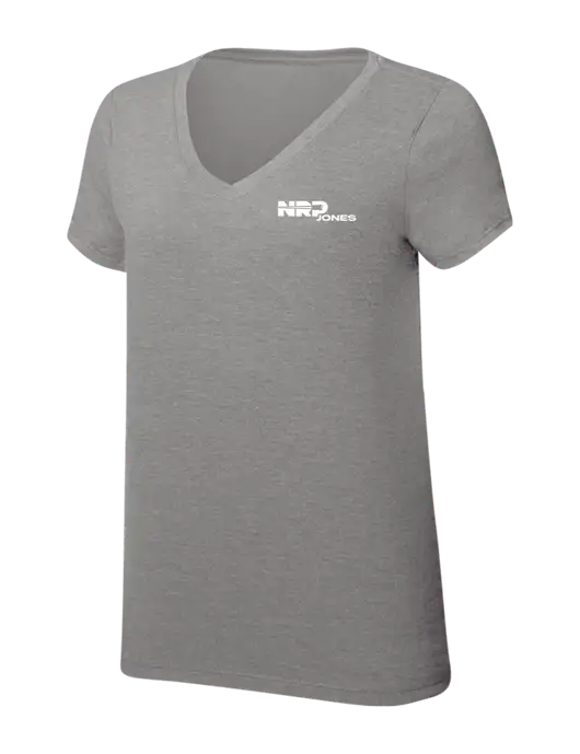 Womens Simply Soft V-Neck Grey Frost 4.5oz  Poly/Combed Ring Spun Cotton T-Shirt w/NRP Jones Logo