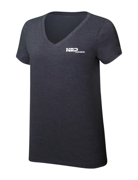 Womens Simply Soft V-Neck Heather Charcoal 4.5oz  Poly/Combed Ring Spun Cotton T-Shirt w/NRP Jones Logo