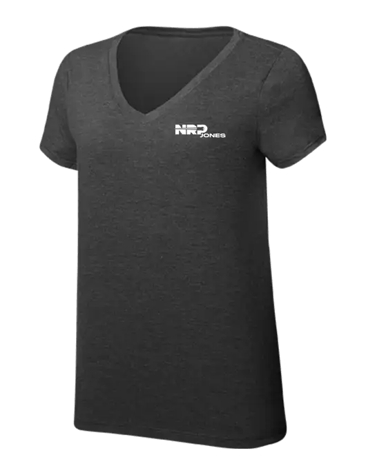 Womens Simply Soft V-Neck Black Frost 4.5oz  Poly/Combed Ring Spun Cotton T-Shirt w/NRP Jones Logo