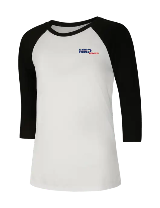 Womens Simply Soft 3/4 Sleeve Black/White Ring Spun Cotton T-Shirt w/NRP Jones Logo