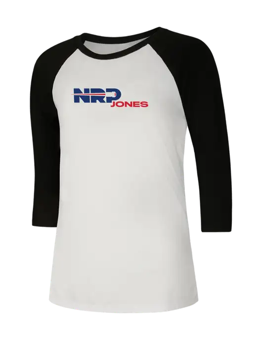 Womens Simply Soft 3/4 Sleeve Black/White Ring Spun Cotton T-Shirt w/NRP Jones Logo