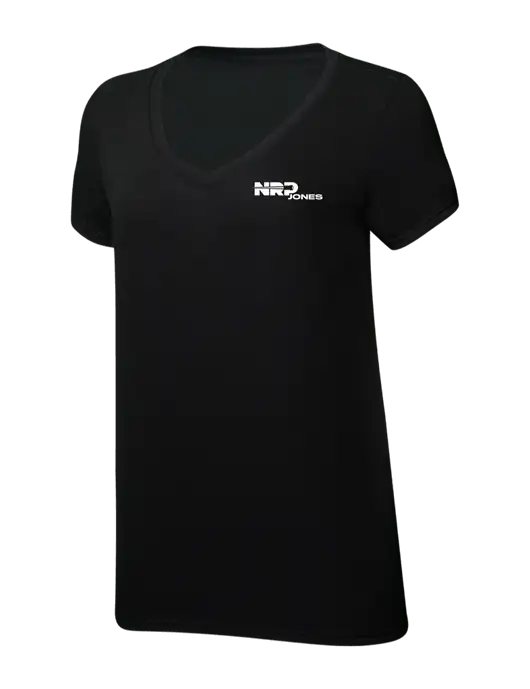 Womens Simply Soft V-Neck Black 4.5oz  Poly/Combed Ring Spun Cotton T-Shirt w/NRP Jones Logo
