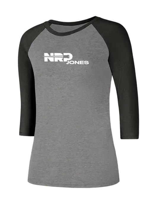Womens Simply Soft 3/4 Sleeve Black Frost/Grey Frost Ring Spun Cotton T-Shirt w/NRP Jones Logo