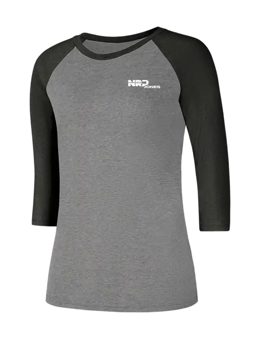 Womens Simply Soft 3/4 Sleeve Black Frost/Grey Frost Ring Spun Cotton T-Shirt w/NRP Jones Logo