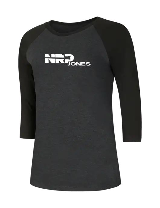Womens Simply Soft 3/4 Sleeve Black/Black Frost Ring Spun Cotton T-Shirt w/NRP Jones Logo
