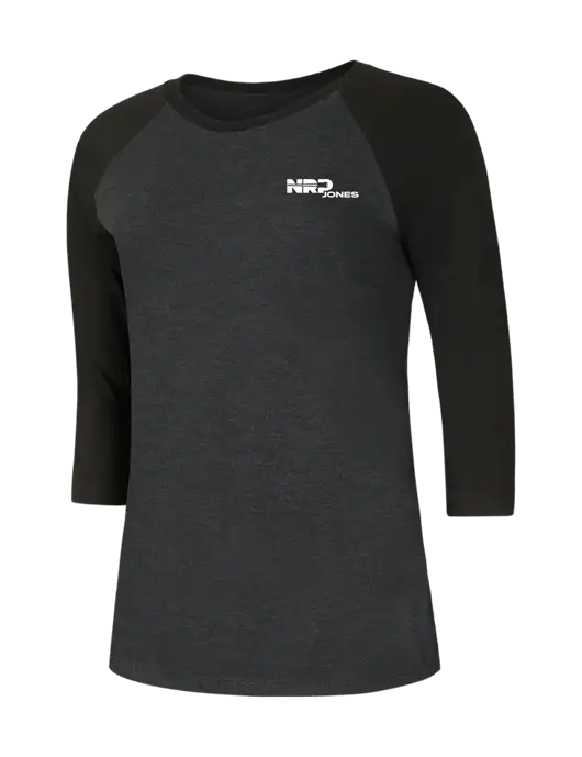 Womens Simply Soft 3/4 Sleeve Black/Black Frost Ring Spun Cotton T-Shirt w/NRP Jones Logo