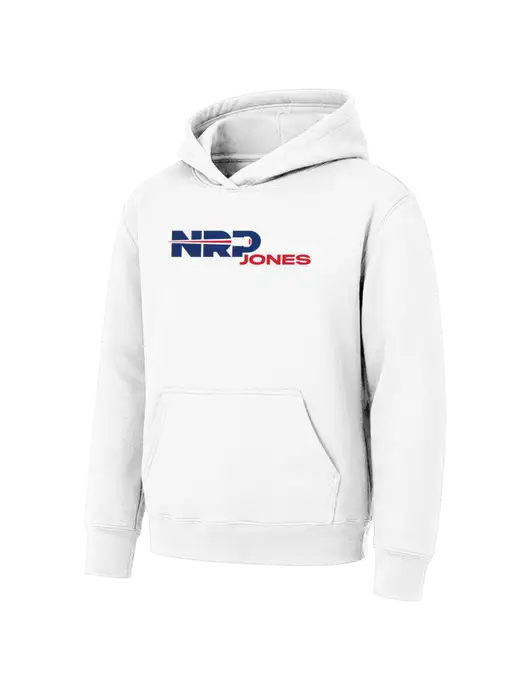Youth White 7.8 oz Pullover Hooded Sweatshirt w/NRP Jones Logo
