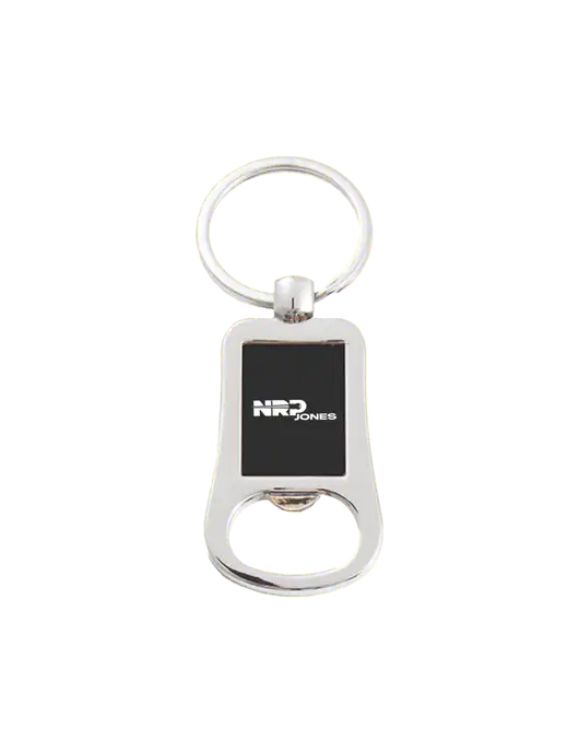 Silver & Black Bottle Opener Keychain w/NRP Jones Logo