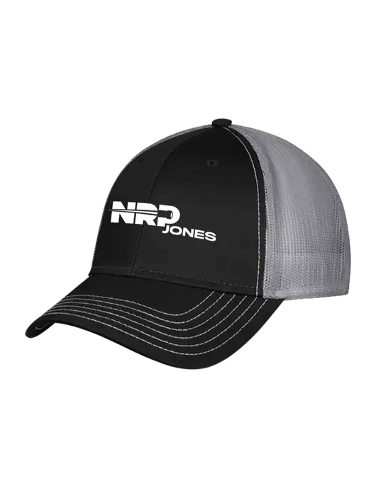 Black/Medium Dark Grey Mesh Trucker Cap Snap Back w/NRP Jones Logo