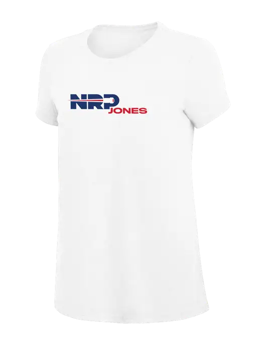Womens Simply Soft White 4.5oz Poly/Combed Ring Spun Cotton T-Shirt
 w/NRP Jones Logo