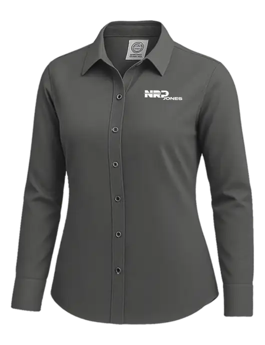 Brooks Brothers Womens Dark Grey Wrinkle-Free Stretch Nailhead Shirt w/NRP Jones Logo