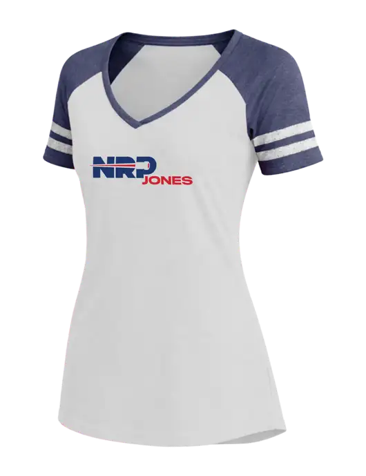 Womens White/Navy Heather V-Neck Game Tee w/NRP Jones Logo