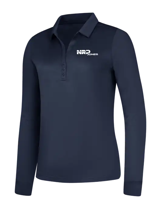 Womens Navy Silk Touch Performance Long Sleeve Polo w/NRP Jones Logo