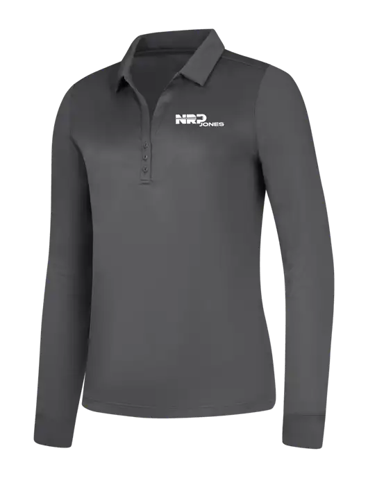 Womens Dark Grey Silk Touch Performance Long Sleeve Polo w/NRP Jones Logo