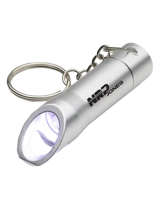Silver Pocket LED Flashlight with Bottle Opener & Keychain w/NRP Jones Logo