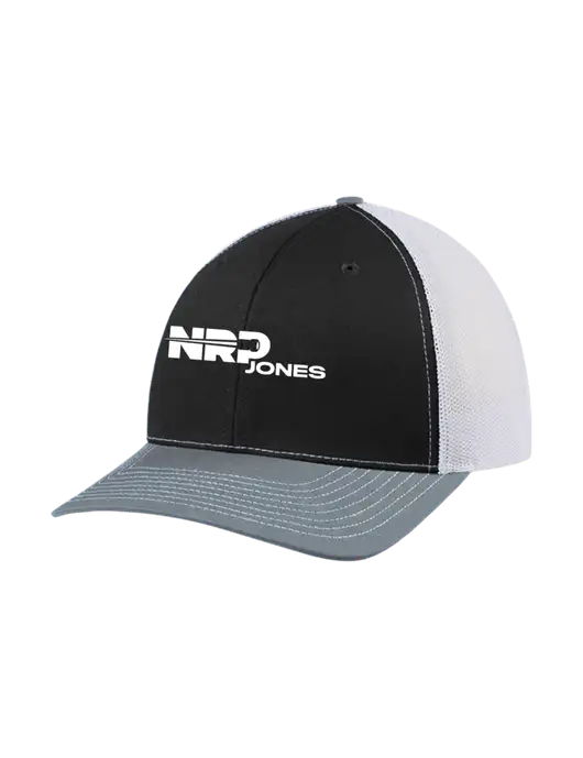 Richardson Adjustable Snapback Original 112 Trucker Cap Black/Light Heather Grey/White Mesh w/NRP Jones Logo