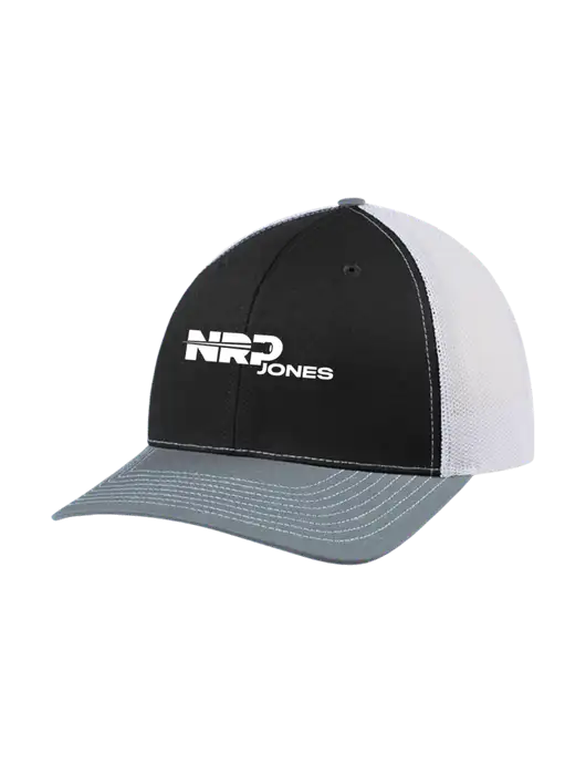 Richardson Adjustable Snapback Original 112 Trucker Cap Black/Light Heather Grey/White Mesh w/NRP Jones Logo