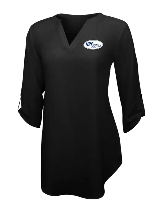 Womens Black 3/4 Sleeve Tunic Blouse w/NRP Jones Retro Logo