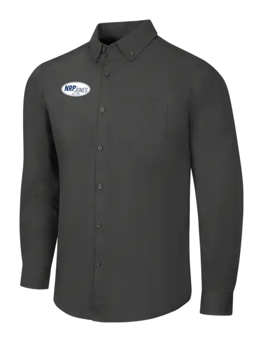 Dark Grey Long Sleeve Carefree Poplin Shirt w/NRP Jones Retro Logo