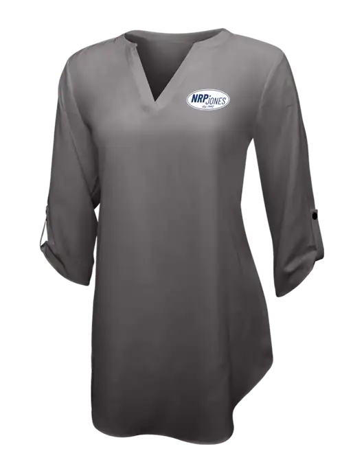Dark Grey Womens 3/4 Sleeve Tunic Blouse w/NRP Jones Retro Logo