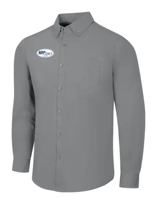 Medium Grey Long Sleeve Carefree Poplin Shirt w/NRP Jones Retro Logo