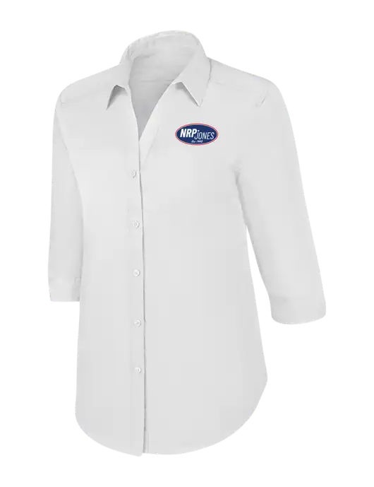 Womens White 3/4 Sleeve Carefree Poplin Shirt w/NRP Jones Retro Logo