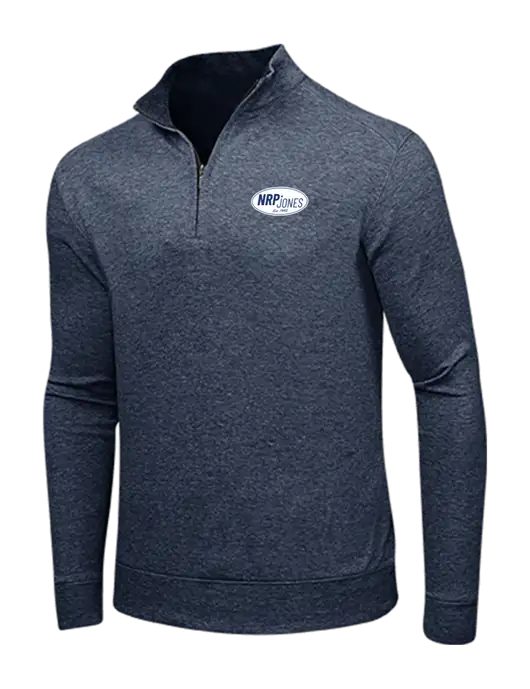 Estate Blue Heather/Charcoal Heather Interlock 1/4 Zip w/NRP Jones Retro Logo