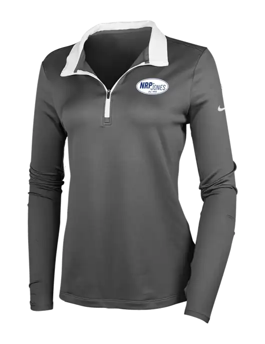 NIKE Dark Grey/White Womens Dry-Fit Stretch 1/2 Zip Cover-Up w/NRP Jones Retro Logo