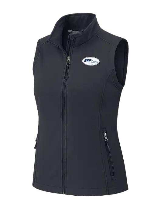 Charcoal Grey Womens Core Soft Shell Vest w/NRP Jones Retro Logo