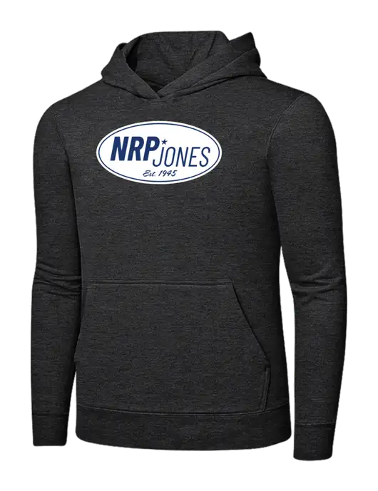 Dark Heather Grey 7.8 oz Ring Spun Hooded Sweatshirt w/NRP Jones Retro Logo