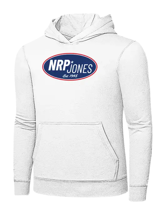 White 7.8 oz Ring Spun Hooded Sweatshirt w/NRP Jones Retro Logo
