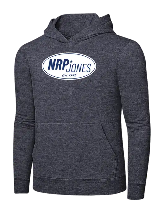 Heather Navy 7.8 oz Ring Spun Hooded Sweatshirt w/NRP Jones Retro Logo