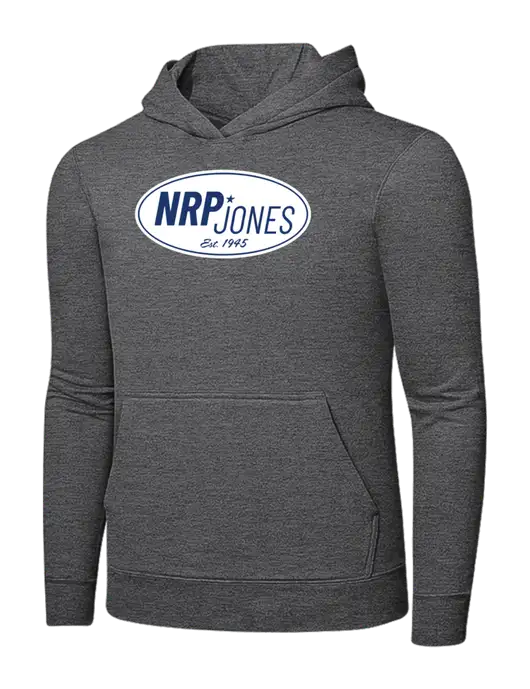 Graphite Heather 7.8. oz Ring Spun Hooded Sweatshirt w/NRP Jones Retro Logo