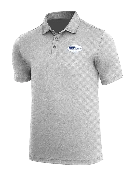 TravisMathew Medium Grey Heather Coto Performance Polo w/NRP Jones Retro Logo