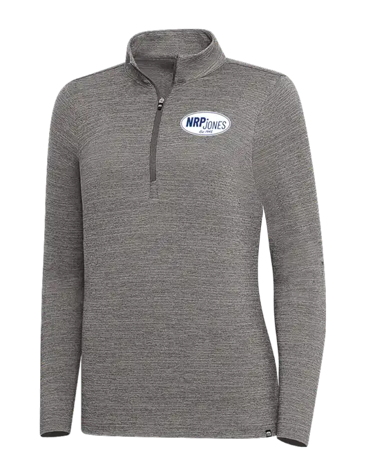 TravisMathew Medium Grey Heather Womens Crestview 1/4 Zip w/NRP Jones Retro Logo