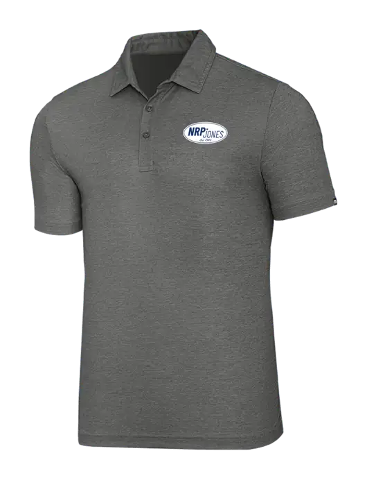 TravisMathew Grey Heather Oceanside Polo w/NRP Jones Retro Logo