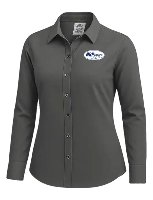 Brooks Brothers Womens Dark Grey Wrinkle-Free Stretch Nailhead Shirt w/NRP Jones Retro Logo