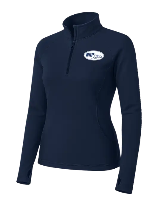 Navy Womens Sport Wick Stretch 1/4 Zip Pullover w/NRP Jones Retro Logo